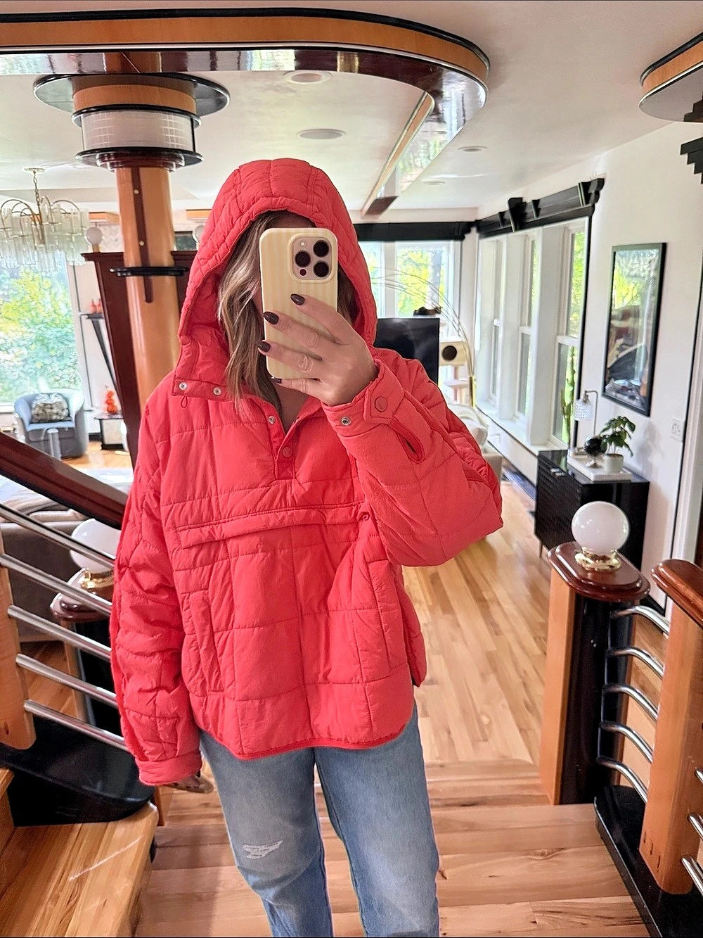 Free People Red Hooded Puffer Jacket Like New